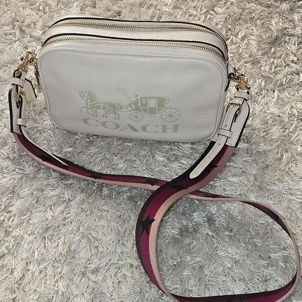 Coach Jes Chalk Crossbody Bag Gold Tone Double Zipper Guitar Strap Womens Purse - Picture 15 of 16
